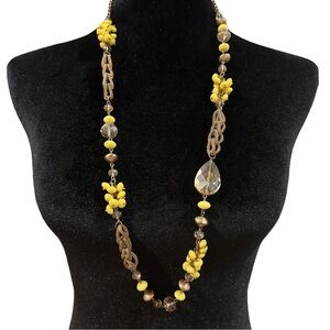 Long Necklace Gold Tone Yellow Beaded Chain Mixed Style Adjustable Length